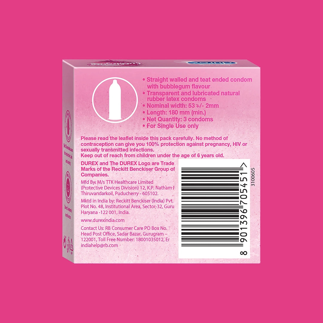 Durex Extra Thin Bubblegum Flavoured - 3 Condoms