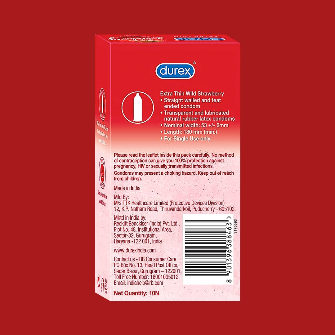 Durex Extra Thin Wild Strawberry Flavoured - 12 Condoms