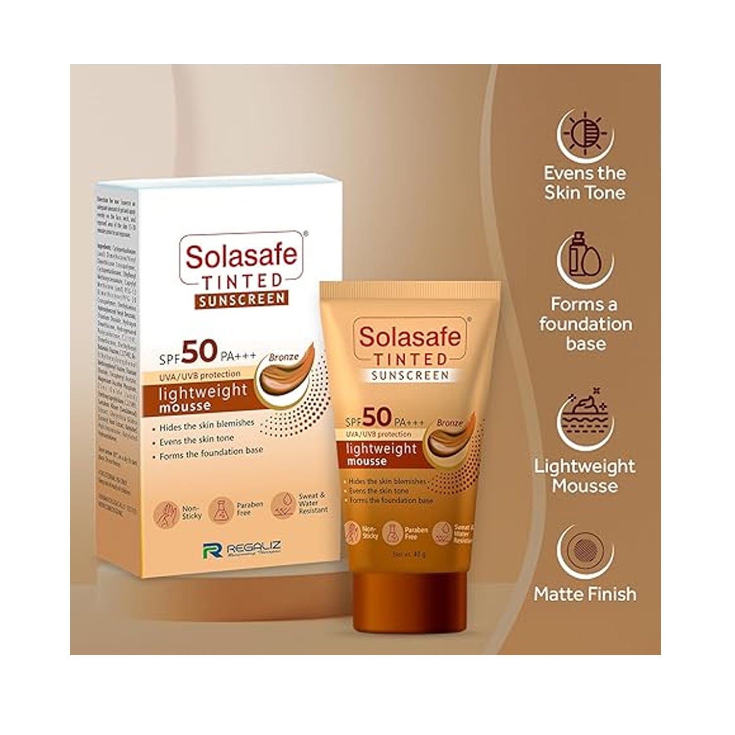 Regaliz Solasafe Tinted Sunscreen SPF 50 Bronze