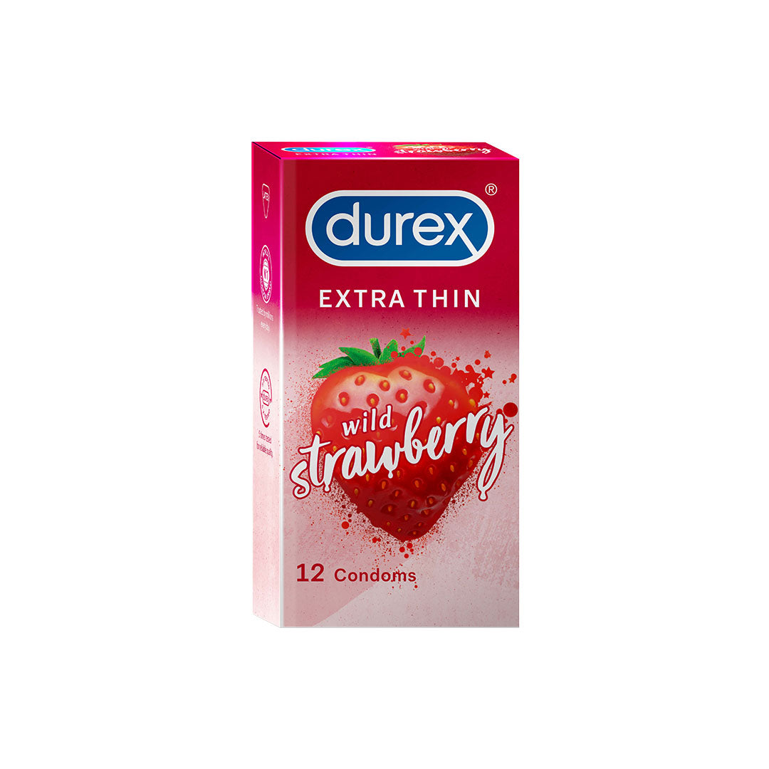 Durex Extra Thin Wild Strawberry Flavoured - 12 Condoms