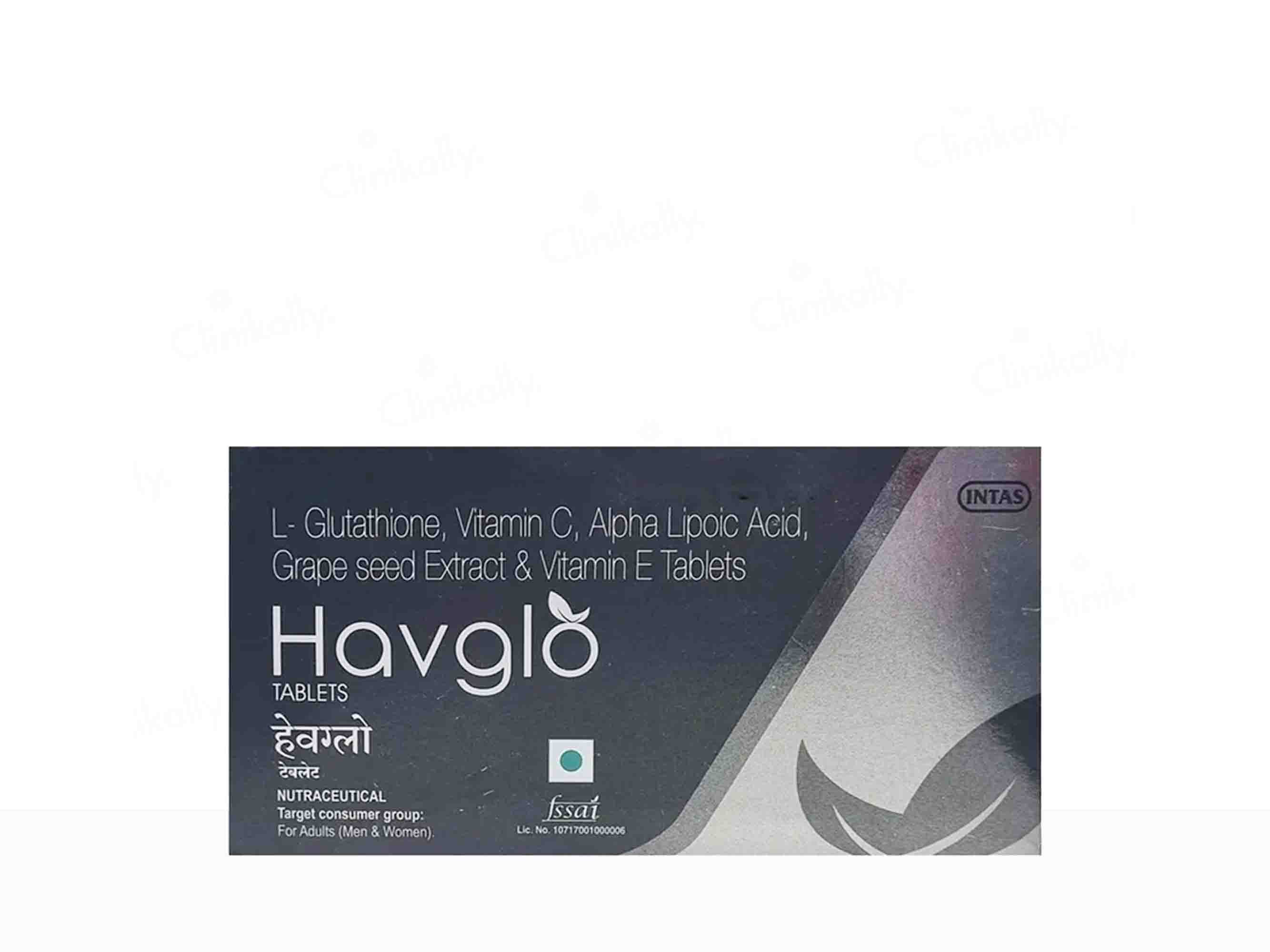 Havglo Tablet with Glutathione, Vitamin C, ALA, Grape Seed Extract & Vitamin E